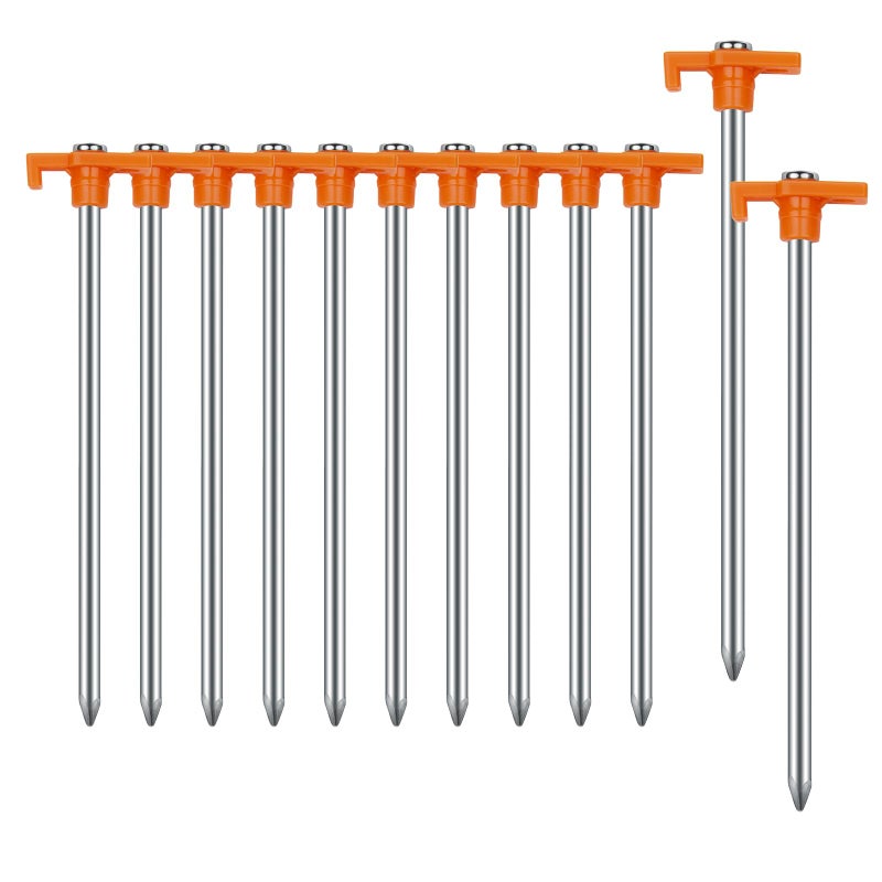 AVOFOREST 12PCS Tent Stakes Heavy Duty Camping Stakes AVOFOREST 7.1Inch Non-Rust Metal Tent Pegs Ground Stakes Tent Spikes Camping Hiking Orange - Image 1